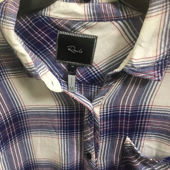 RAILS Hunter Plaid Shirt Button Up Blouse Soft Roomy Top Check Pocket Minimalist - Picture 4 of 8